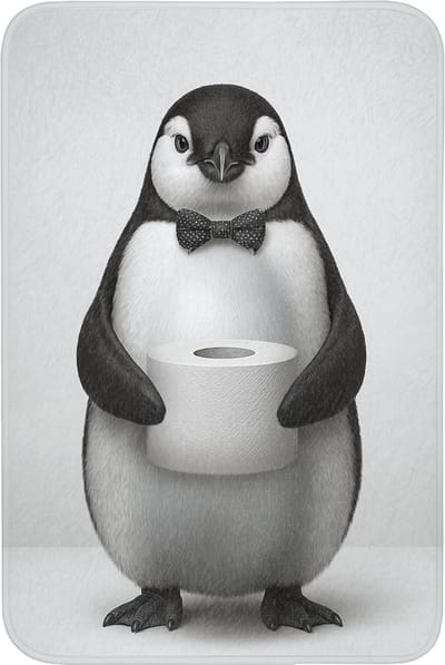 WC mat 60x90 cm - Antislip - Pinguïn - WC rol - Wit - Toiletmat - Vloermat - Douchemat - Toilet tapijt - Toiletmatten