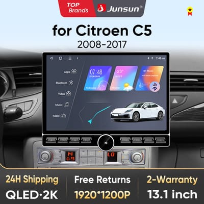 Junsun 13.1″ QLED Draadloze CarPlay Android Auto Autoradio Voor Citroen C5 2008-2017 Auto Intelligente Systemen DSP SWC RDS GPS FM BT