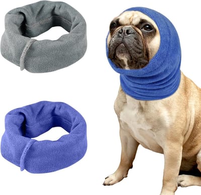 2pcs Oordoppen voor Honden - Geen Flap Oor Wikkels voor Honden - Geluiddempende Oordoppen - Hoofd en Oren Bescherming voor Honden en Katten - Nek en Oor Warmers (Grijs en Blauw, M)