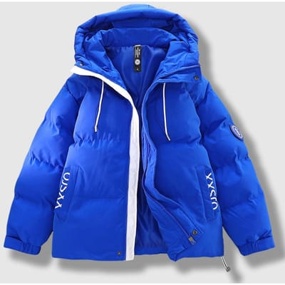 Heren Katoenen Jassen, Herfst- en Winter Katoenen Jassen met Capuchon, Heren Nieuwe Warme Katoenen Jassen, Verdikte Koreaanse Jassen, Tops L blauw