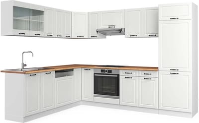 Vicco Hoekkeuken R-Line, Wit Landhuis/Wit, 287 x 227 cm, WB Eik