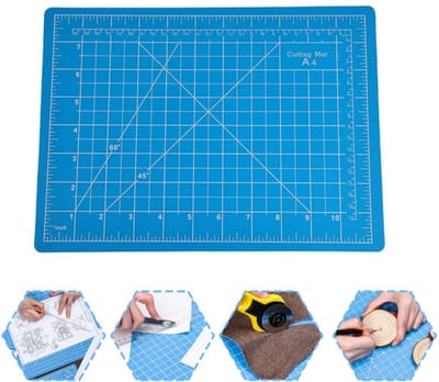 Snijmat A4 – 5-Lagen Snijmat voor Hobby, Quilten & Stoffen Snijden – Dubbelzijdige Snijplank met Raster en Hoeklijnen – Blauw