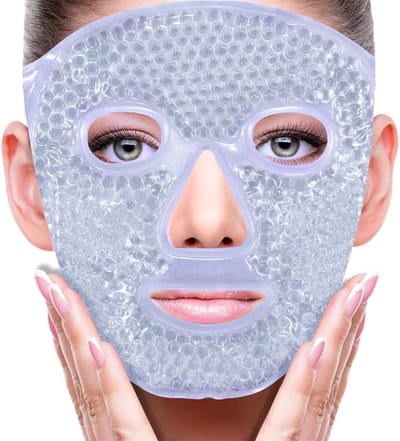 Koelmasker met klittenbandsluiting, verkoelende pads en warm kompres voor het verminderen van gezwollen gezicht en donkere kringen