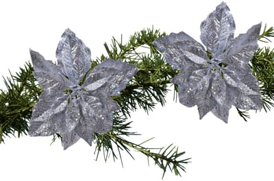 Kerstboomversiering Kerstster - 2x - 23 cm - zilver glitter - op clip - ornament - ster
