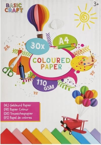 Gekleurd papier - 30x vellen - A4-formaat - knutselpapier/tekenpapier