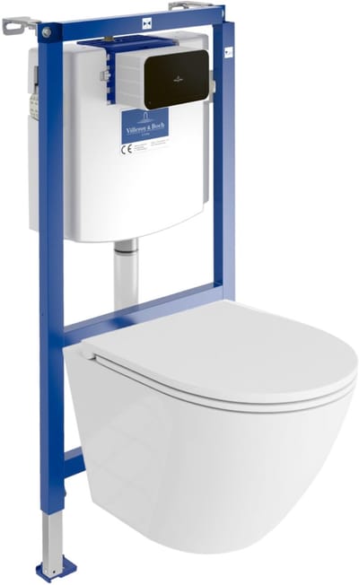 Villeroy&Boch Inbouwreservoir Complete Toiletset ViConnect H112 - Inbouw WC Hangtoilet Wandcloset SOFI ONE - Bedieningsplaat Zwart - Voorwandelement voor toilet - Installatiesysteem