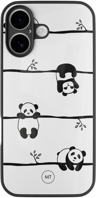 Hoesje geschikt voor iPhone 16 - Panda - Luxe Hard Case - Print - Zwart, Wit - Mooie Telefoonhoesjes