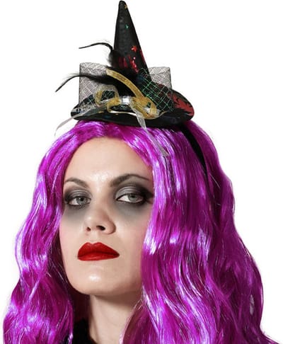 Atosa Verkleed haarband/hoofdband mini heksen hoedje - meisjes/dames - kunststof - carnaval - Halloween