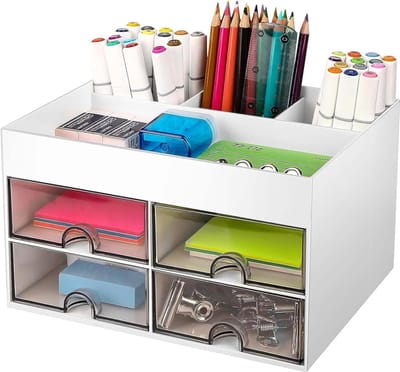 Keukengereischalen, bureau-organizer, opbergdoos voor kinderen, multifunctionele bureau-organizer voor organisatiesysteem en ruimtebesparing, voor kantoor, thuis, school (wit)