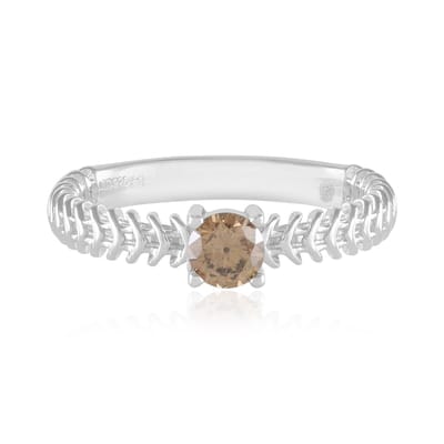 Cavill - Zilveren Damesring - 925 Sterling Zilver - 0,225 ct I2 Champagne Diamant Ronde Briljant - Elegante Filigraan Band - Luxe Afrikaanse Edelsteen