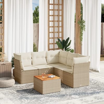 vidaXL - 6-delige - Loungeset - met - kussens - poly - rattan - beige