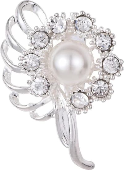 Fako Bijoux® - Broche - Bloem Met Parel - 26x38mm - Zilverkleurig