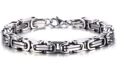 Koningsarmband Heren - Staal - 5mm - Byzantijnse Stijl - Dubbele Schakels - Armband Schakelarmband - Armbanden - Papa Cadeau Voor Mannen - Vaderdag