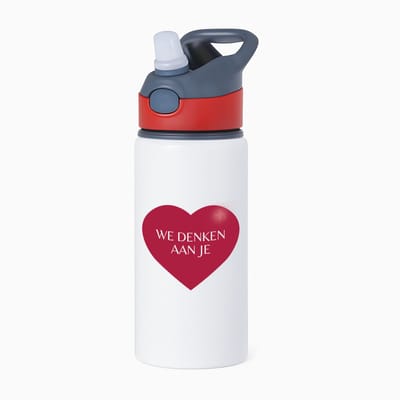 Hacebo® - We denken aan je hartje waterfles met rietje rood - Quotes - iemand die door een moeilijke tijd gaat - moeilijke tijd - ziek - koorts - snel beter worden - cadeau - beterschap cadeau - kado - gift - geschenk - water fles - 650ML
