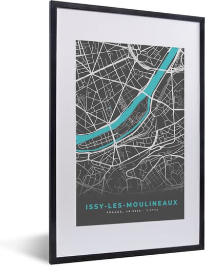 Fotolijst incl. Poster - Issy-les-Mouineaux - Frankrijk - Stadskaart - Plattegrond - Kaart - 40x60 cm - Posterlijst