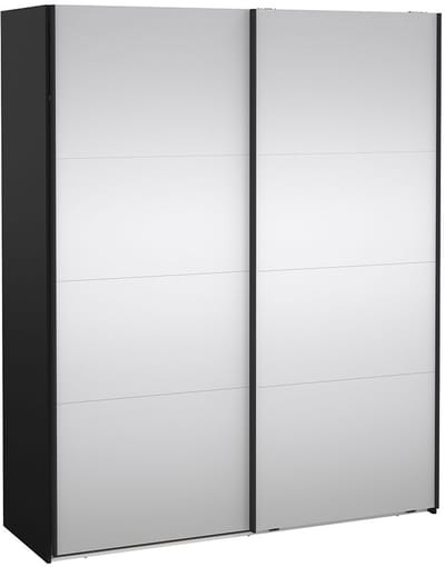 Catania schuifdeurkast 2 deuren met spiegel 180x220cm mat zwart.