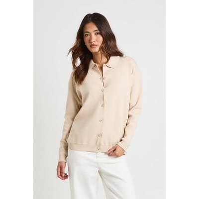 boohoo Dames Gebreid Vest Met Knoopsluiting En Kraag | Taupe | Maat: Small