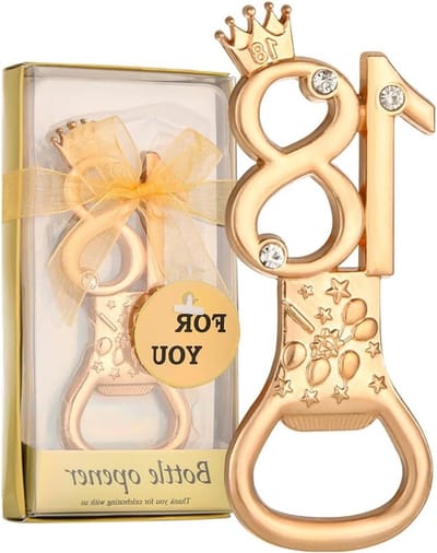 Gouden Flesopener voor 18e Verjaardag, Herdenkingsflesopener, Uniek Cadeau voor Bierliefhebbers en Feestelijke Gelegenheden