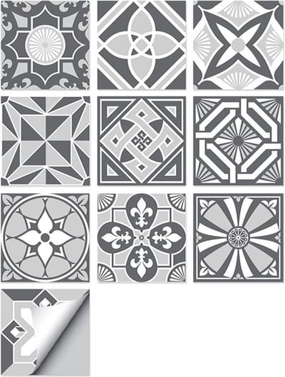Plaktegels voor keuken, badkamer & vloer - 10 Stickertegels 15x15CM - Zelfklevende tegels met Grijs Portugees Design