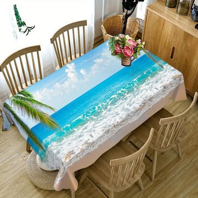 Strand Palmbomen Patroon Tafelkleed Bruiloft Feest Decor Zomer Blauwe Oceaan Golven Rechthoekige Tafelkleden Keuken Eettafel Decor 140x140cm