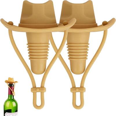 Set van 2 Siliconen Cowboy Flessenstoppen, Herbruikbare Leuke Deksel Sealers voor Versheid van Dranken, Originele Cadeaus voor Vriend, Vader en Vrienden (Geel)