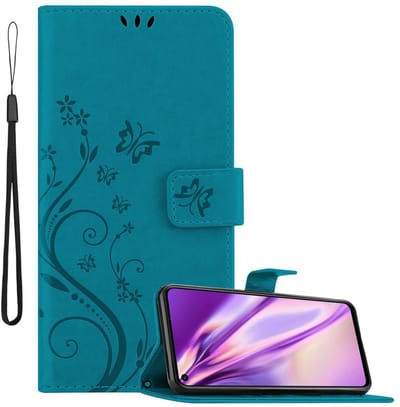 Cadorabo Hoesje geschikt voor Honor 20 / 20S / Huawei NOVA 5T in BLOEMEN BLAUW - Beschermhoes in bloemmotief met magnetische sluiting, standfunctie en kaartsleuven Book Case Cover Etui
