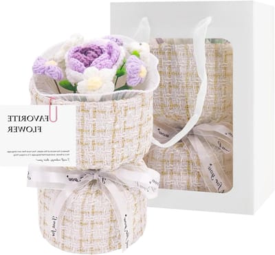 Haakbloemen Boeket - Gebreid Boeket Kunstbloemen - Huisdecoratie Cadeau - Handgehaakt met Katoen - 22 x 16 cm - Rosé