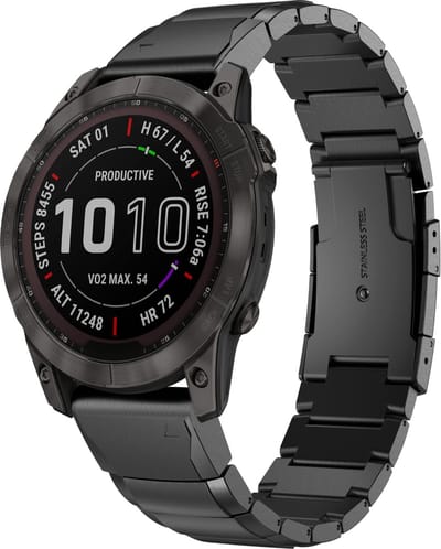 By Qubix - Geschikt voor Garmin bandje - 26mm Quickfit - Stainless steel schakelband - Zwart - Geschikt voor Garmin Fenix 7X / 6X / 5X