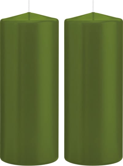 Trend Candles Cilinderkaars/stompkaars - 2x - olijfgroen - 8 x 20 cm - 119 branduren - horeca kaarsen