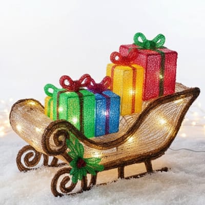 Lomera Kerstfiguur Acryl - Arreslee met LED - Kerstverlichting Buiten - Ip44 Adapter - Geschikt voor Binnen en Buiten - 40 LED - Timerfunctie - 6 Uur aan - 18 Uur Uit - Energiezuinig - Spatwaterdicht - Warm Wit Licht - LED Verlichting
