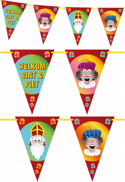 Pakket van 4x stuks Sinterklaas Welkom Sint en Piet vlaggenlijn - 6 meter - Sinterklaas feestslingers