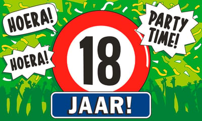 Q2P – 18 Jaar Gevelvlag – 150×90 cm XXL – Verjaardag Versiering - Vlaggenlijn – Binnen & Buiten - Vlag