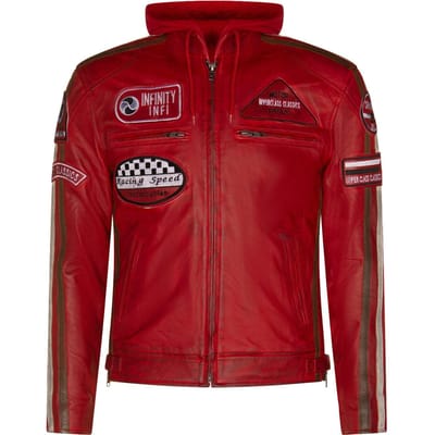 Leren heren bikerjack met capuchon, Detroit