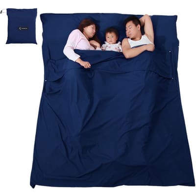 Sac de couchage léger, doublure, Camping en plein air, hôtel, drap de voyage L bleu