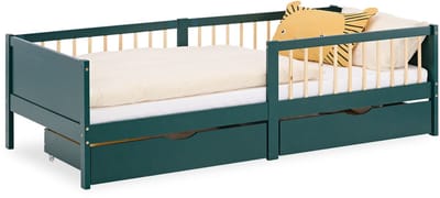 Homestyle4u Kinderbed - 90x200 cm - houten bed - met 2 bedladen - Groen