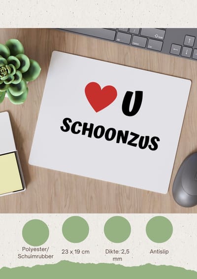 Akyol - love u schoonzus Muismat - Zus - de liefste schoonzus - verjaardag - cadeautje voor zus - zus artikelen - kado - geschenk - 23 bij 19 cm