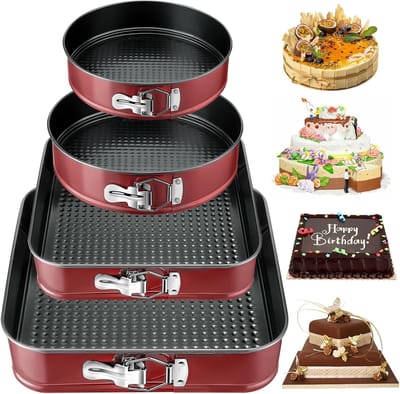 Famanu – Cakevormen set 4 stuks 6 8 9 en 10 inch ronde bakvormen met verwijderbare bodem