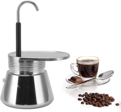 Roestvrij Stalen Mokakat voor Espressokoffie - Effen Enkele Uitloop, Groot Formaat, Lichtgewicht Draagbaar, Ideaal voor Kamperen en Buiten