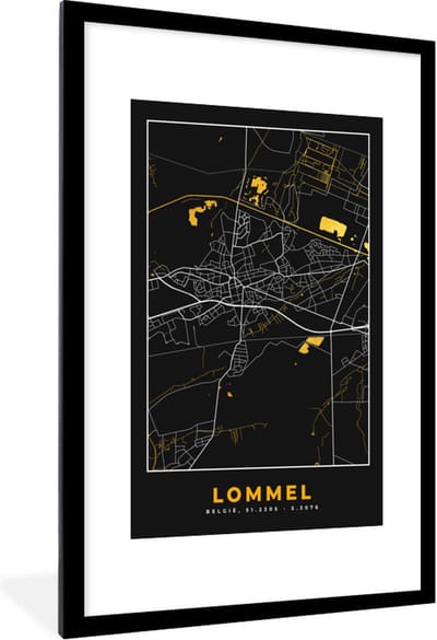 Fotolijst incl. Poster - Stadskaart - Plattegrond - Goud - Lommel - Kaart - 80x120 cm - Posterlijst