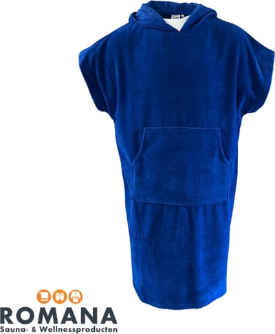 Romana Products Unisex Poncho - Badponcho - Surfponcho - Modieuze Poncho Velvet - Blauw - Maat L/XL