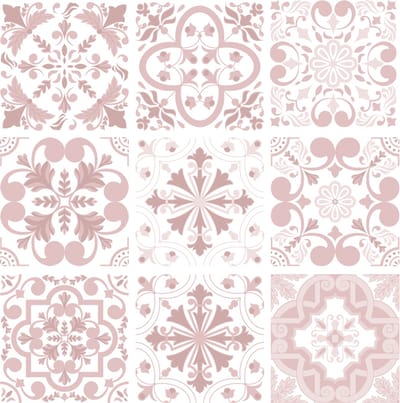 Set van 9 stickers 15 x 15cm Portugal vintage roze - Portugese vintage motieven - badkamer, keuken en toilet - zelfklevend - peel and stick - decoratiestickers - plakfolie stickers - backsplash
