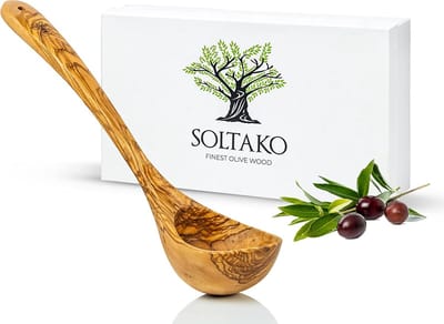 Olijfhouten pollepel lepel - houten lepels kookgerei - soeplepel - gezonde pollepel om soeppap te serveren - kookgerei met lang handvat, ca. 30 cm breedte: 8 cm