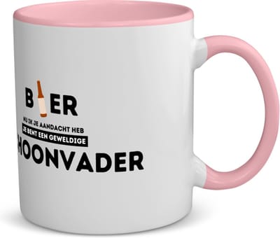 Akyol - bier, nu ik je aandacht heb je bent een geweldige schoonvader koffiemok - theemok - roze - Papa - de beste schoonvader - vader cadeautjes - vaderdag - verjaardagscadeau - verjaardag - cadeau - gift - vader artikelen - 350 ML inhoud