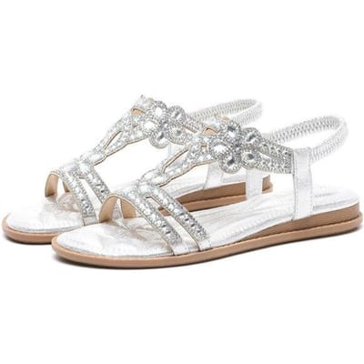 Kristallen Dames Sandalen Goud Zilver Dames Sandalen Plat Zomerschoenen Vrouw Zomersandalen Grote Maat 40 41 Sandalia Feminina 35 white