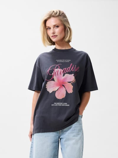 Catwalk Junkie Oversized Graphic T-shirt Tops & T-shirts Dames - Shirt - Donkergrijs - Maat 38
