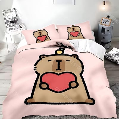 Schattige Cartoon Capibara Dekbedovertrek Kussensloop Beddengoedset Volwassene Jongen Meisje Slaapkamerdecoratie Kinderen Cadeau Eenpersoons Tweepersoons Groot Formaat EU Single 90x200cm