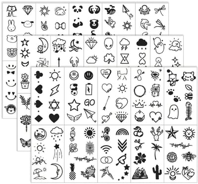 Dailygoods- Tijdelijke Tatoeages 210 Stuks - Vinger/Hand Tatoeages - Cartoon Boheemse Stijl - Duurzaam - Nepstickers - Unieke Motieven - Tattoo Stickers