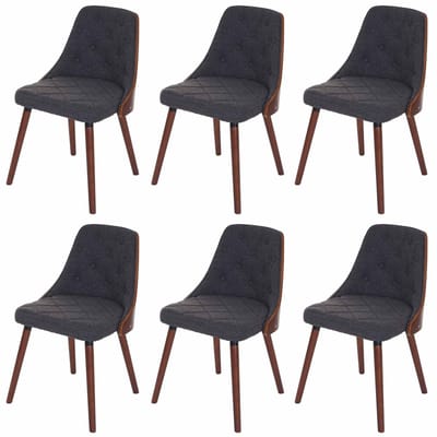 Set van 6 eetkamerstoelen MCW-A75, bezoekersstoel keukenstoel, walnoot-look gebogen hout ~ textiel grijs