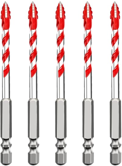 Metselborenset - Tegelboren set - Materiaal Boren - Vier Gekartelde Randen - 5 Delig - Rood Zilver