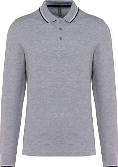Kariban Heren polo van piquétricot met lange mouwen K280 - Oxford Grey / Navy / White - 3XL